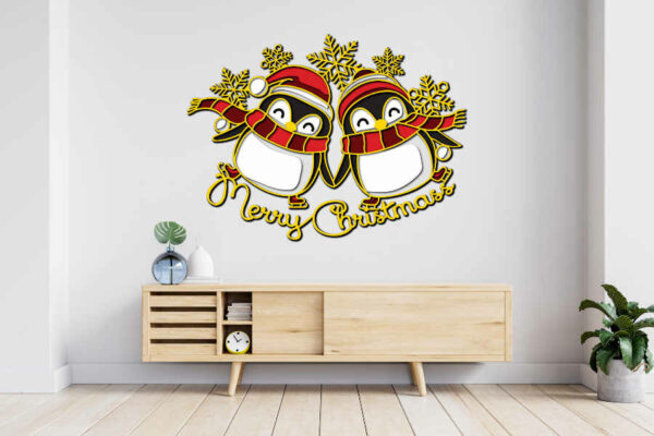 Two Penguins Merry Christmas multilayer 3D Cut Interior1