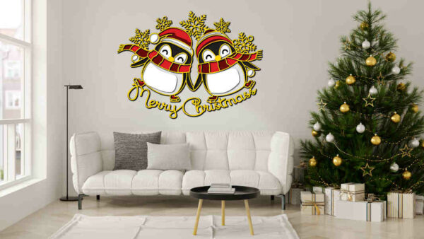 Two Penguins Merry Christmas multilayer 3D Cut Interior2