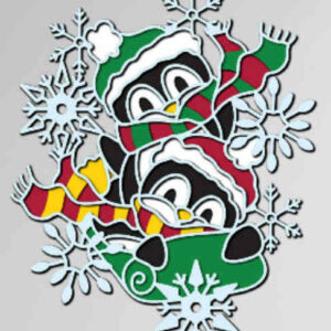 Two Two Penguins on a sled multilayer 3D Cut