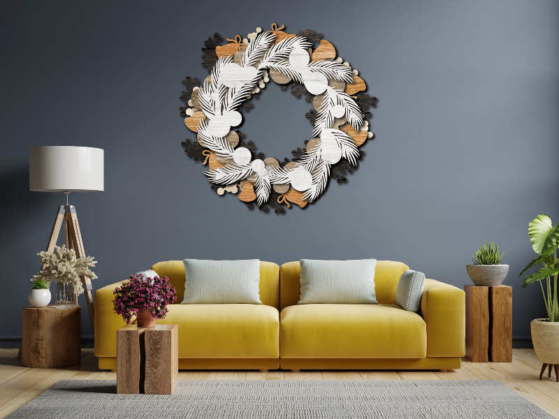 White Christmas Wreath with Bells multilayer 3D Cut Interior